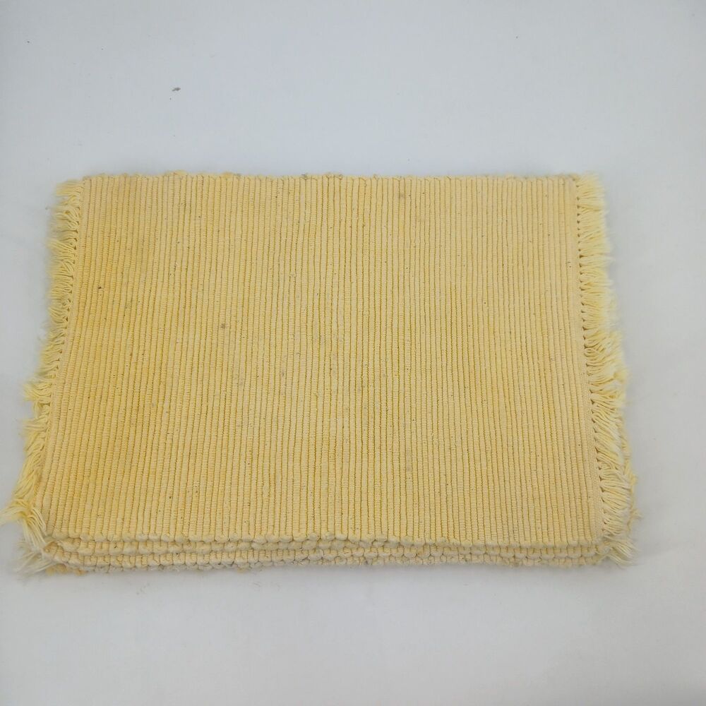 Vintage butter Yellow Cloth Placemats Fringe Set of 7 Retro Kitchen Table Linen